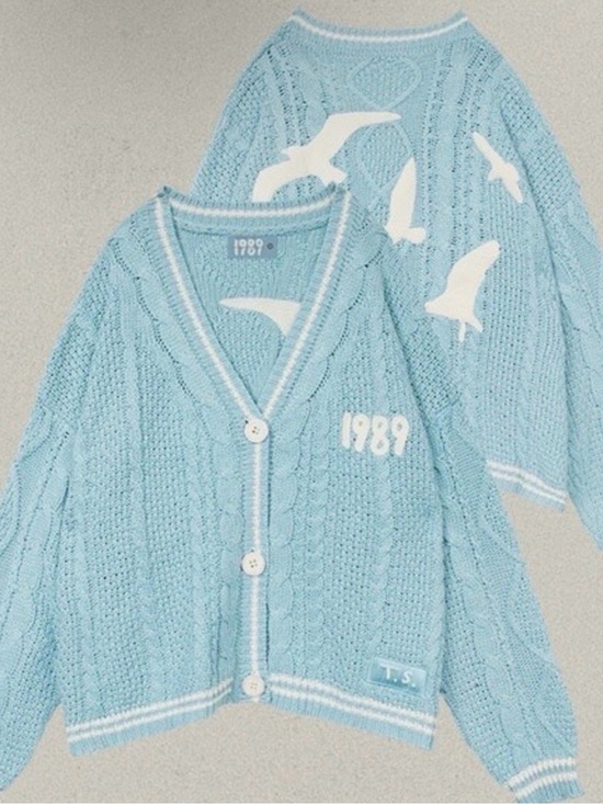 Taylor Swift Sweaters - Taylor Swift 1989 Cable-Knit Light Blue Cardigan with Seagull Motif